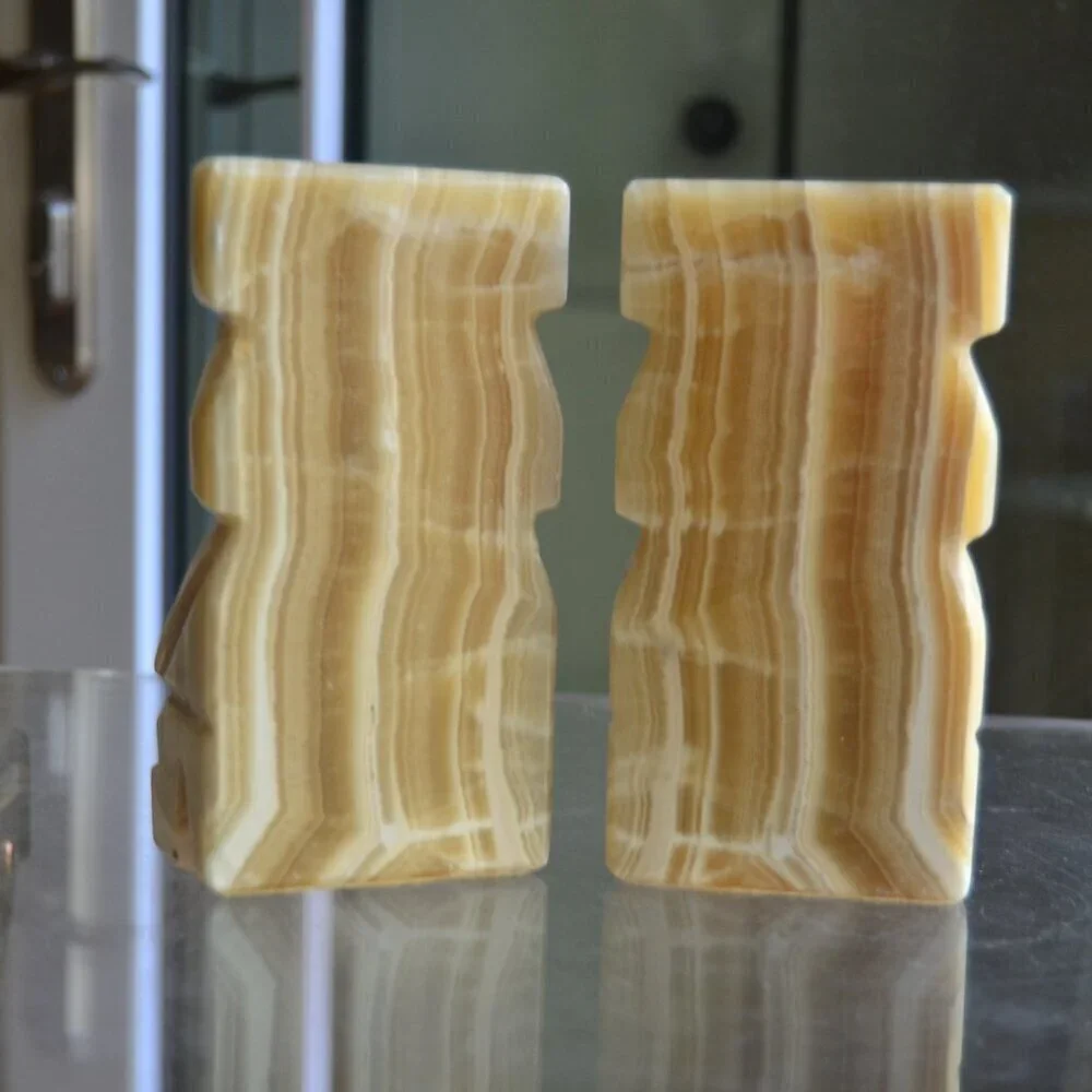 Aztec North American Onyx Aragonite Hand Carved Solid Pair Of Bookends - Picture 8 of 10